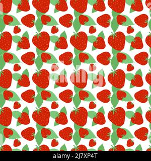 Reife Erdbeere nahtlos Muster. Niedliches Muster mit roten reifen Erdbeeren und Blättern Vektorgrafik Stock Vektor