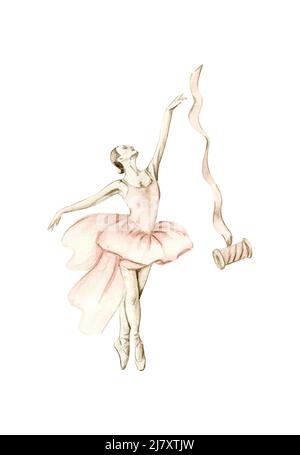 Aquarell tanzende Ballerina in rosa Stockfoto