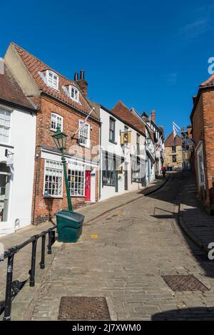 Steep Hill Fußgängerzone Verkehrsknotenpunkt Lincoln City Altstadt 2022 Stockfoto