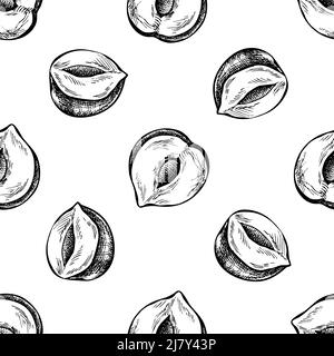Nahtloses Muster mit schwarzer und weißer Haselnuss Stock Vektor
