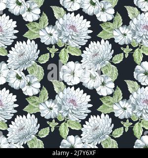 Nahtlos handbemalt Aquarell Chrysantheme floralen Büschel Muster Stockfoto