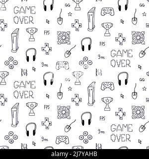 Gaming-Thema nahtlose Doodle Hintergrund. Vektor-Videospiel-Muster. Nahtlose Gaming-Textur. Stock Vektor