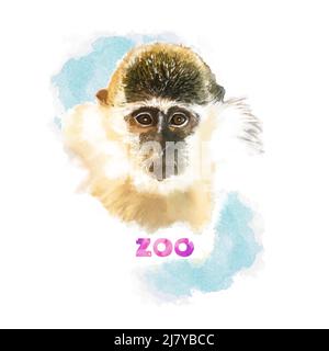 Affe im Zoo im Aquarellstil Stock Vektor