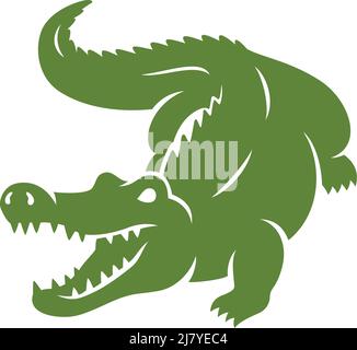 Einfache Illustration eines grünen Alligators, der seinen Mund öffnet Stock Vektor