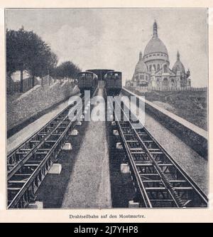 Seilbahn in montmartre Bild aus der alten Zeitschrift 1900 Stockfoto