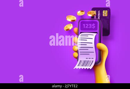 Überprüfen Sie den Smartphone-Service, den Verkauf von Papierdokumenten, Banner Financial. Vektorgrafik Stock Vektor