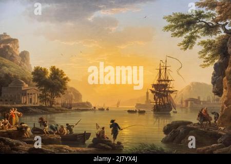 Gemälde mit dem Titel „A Landscape at Sunset“ des französischen Künstlers Claude-Joseph Vernet aus dem Jahr 1773 Stockfoto