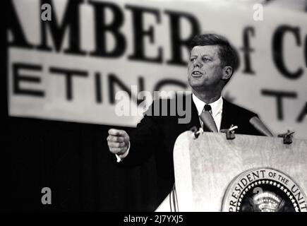 John F. Kennedy spricht, 1963 Stockfoto