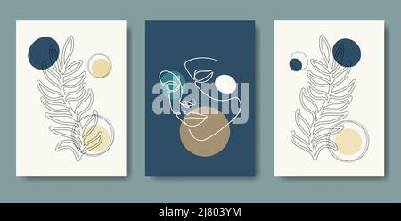 Modernes, minimalistisches, abstraktes, ästhetisches Poster-Set mit Blumenmuster Stock Vektor