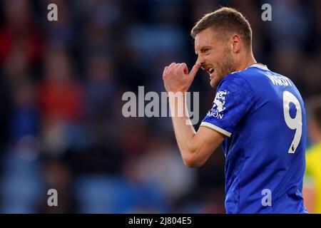 King Power, Leicester, Leicestershire, Großbritannien. 11.. Mai 2022. Premier League Football, Leicester City gegen Norwich; Jamie Vardy von Leicester City Kredit: Action Plus Sports/Alamy Live News Stockfoto