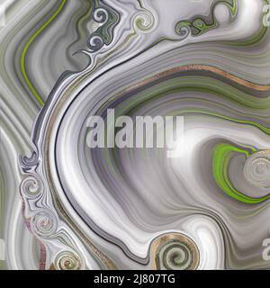 Abstrakter Achatmarmor in pastellgrün grau mit goldenen Adern. Flüssiger Marmoreffekt, Goldvenen. Schöne abstrakte Design-Vorlage für Poster-Karte Einladung. Abbildung Stockfoto