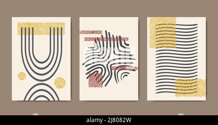Set von abstrakten zeitgenössischen Postern mit geometrischen Formen Stock Vektor