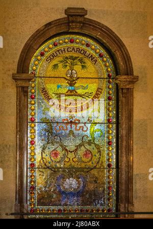 Buntglasfenster im Gebäude der Landeshauptstadt in Columbia South Carolina Stockfoto