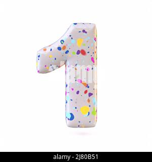 Bunte Terrazzo-Musterschrift Nummer 1 ONE 3D Darstellung auf weißem Hintergrund isoliert rendern Stockfoto