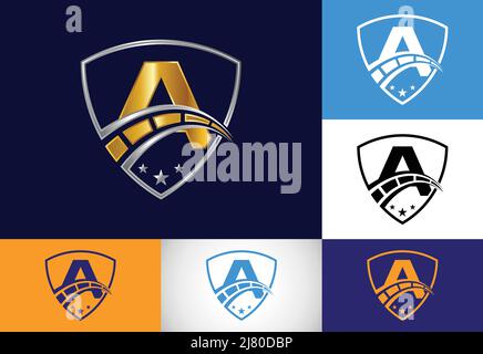 Initial Ein Monogramm mit Tachometer und Schild. Das Design-Konzept des Automobillogos Stock Vektor