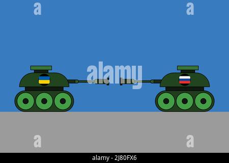 Ukrainischer vs. Russischer Panzer - russisch-ukrainischer Kriegskonflikt-Vektor-Illustration Stock Vektor