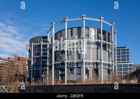 Gasholders London, Kings Cross, Coal Drops Yard, London, Großbritannien Stockfoto