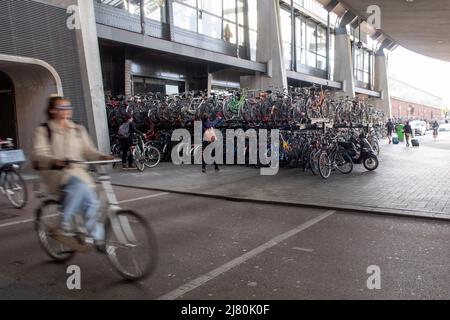 Fahrradparkplätze am Amsterdamer Hauptbahnhof in Amsterdam, Niederlande, Europa Stockfoto