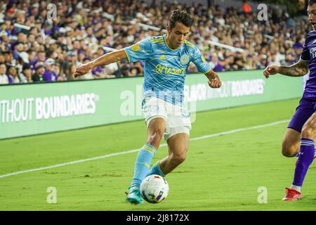 Orlando, Florida, USA, 11. Mai 2022, Der Verteidiger der Philadelphia Union, Jack Elliott #3, erhält in der zweiten Hälfte im Exploria Stadium einen Pass. (Foto: Marty Jean-Louis) Stockfoto