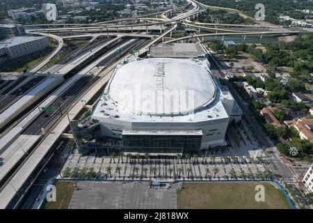 Eine Luftaufnahme des Amway Center, Samstag, 30. April 2022 in Orlando, Florida. Die Arena ist die Heimat des Orlando Magic. Stockfoto