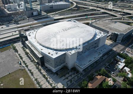 Eine Luftaufnahme des Amway Center, Samstag, 30. April 2022 in Orlando, Florida. Die Arena ist die Heimat des Orlando Magic. Stockfoto