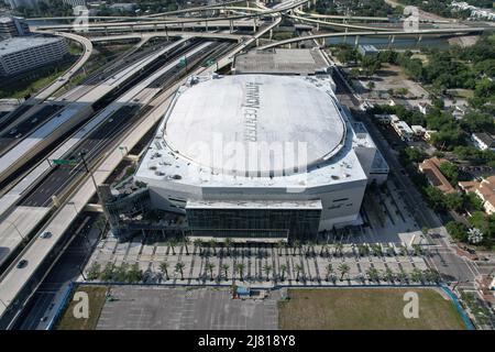 Eine Luftaufnahme des Amway Center, Samstag, 30. April 2022 in Orlando, Florida. Die Arena ist die Heimat des Orlando Magic. Stockfoto