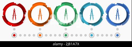 Geometrie, Bildung Konzept Vektor Icon set, modernes Design abstrakt Web-Tasten i n 5 Farboptionen, Infografik Vorlage Stock Vektor