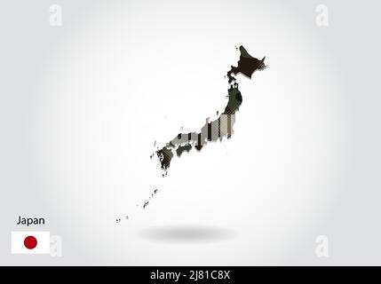 Japan-Karte mit Tarnmuster, Wald - grüne Textur in der Karte. Militärisches Konzept für Armee, Soldat und Krieg. Wappen, Flagge. Stock Vektor