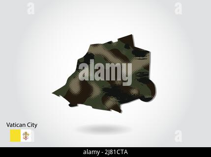 Vatikanstadt-Karte mit Tarnmuster, Wald - grüne Textur auf der Karte. Militärisches Konzept für Armee, Soldat und Krieg. Wappen, Flagge. Stock Vektor