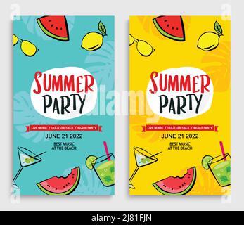 Sommer Party Poster mit Sommer tropischen Element Hintergrund. Stock Vektor