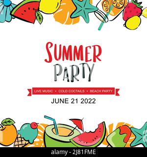 Sommer Party Poster mit Sommer tropischen Element Hintergrund. Stock Vektor