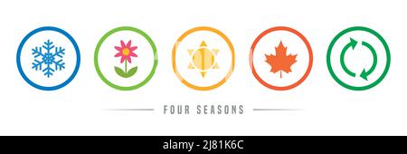 Four Seasons Winter Spring Summe Fall Icon Set Stock Vektor