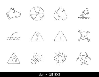 Warnung von Hand gezeichnete lineare Vektor-Symbole Stock Vektor
