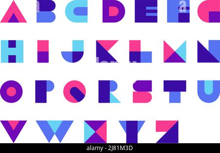 Geometrische Schriftart. Modernes, auffälliges Alphabet-Logo, Design mit abstrakten Typografie-Symbolen. Vektor stilisierte Zeichen isoliert gesetzt Stock Vektor