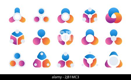 Zyklusdiagramm. 3 Schritt Kreis Infografik Elemente, rund Business Progress Logo, buntes Emblem und Präsentationsgrafik. Vektorset Stock Vektor