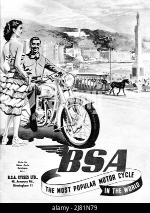 Ein Vintage-Motorrad-Werbespot von 1952 für BSA British Built Motorcycles Stockfoto