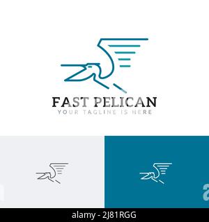 Pelican Open Beak Fly Schnelle Lieferung Monoline Logo Stock Vektor