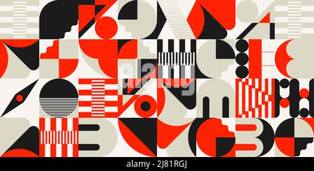 Geometrische abstrakte Vektormuster mit verschiedenen Geometrieformen und -Elementen. Digitales Grafikdesign für Poster, Cover, Kunst, Präsentation Stock Vektor