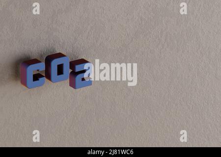 Schöne abstrakte Illustrationen Blaue CO2 Symbol-Symbole auf einem Wandhintergrund. 3D Rendering-Illustration. Hintergrundmuster für Design. Stockfoto
