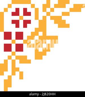 Blume Dekoration Pixel Kunst Vektor. Ecke Rand Design für Einladung Karte. Stock Vektor