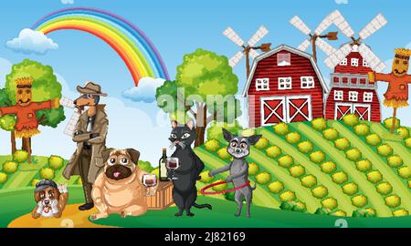 Satz von verschiedenen Haustieren in Bauernhof Illustration Stock Vektor