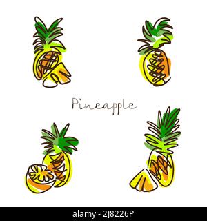 Sammlung von gelben Ananas Stock Vektor