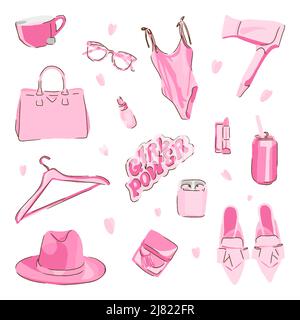Set of pink women's accessories for beauty and style Stock Vektor