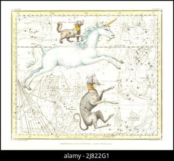 Alexander Jamieson - das Einhorn und der Hund - Platte 25 aus Einem himmlischen Atlas mit einer systematischen Darstellung des Himmels - 1822 Stockfoto