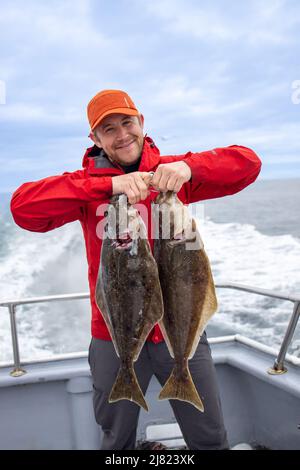 Deep sea hallibut Angeln, das Sizzler, Rainbow Tours, Homer, Alaska, USA Stockfoto