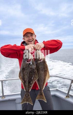 Deep sea hallibut Angeln, das Sizzler, Rainbow Tours, Homer, Alaska, USA Stockfoto