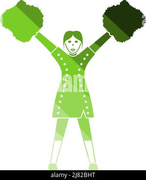 American Football Cheerleader Girl-Ikone. Flache Farbige Leiter. Vektorgrafik. Stock Vektor