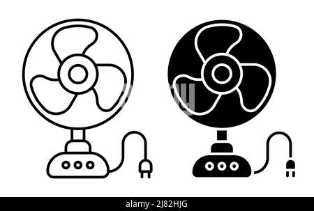 Lineares Symbol, elektrischer Ventilator für Kühlraum während der heißen Sommersaison. Die Temperatur im Zimmer angenehm halten. Einfacher Schwarz-Weiß-Vektor-Isolat Stock Vektor