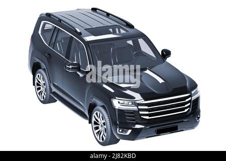 Schwarzes SUV isoliert auf weißem Hintergrund 3D Modell Stockfoto