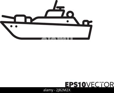 Symbol für die Vektorlinie für schnelle Angriffe. Militärisches Schiff Umriss Symbol. Stock Vektor